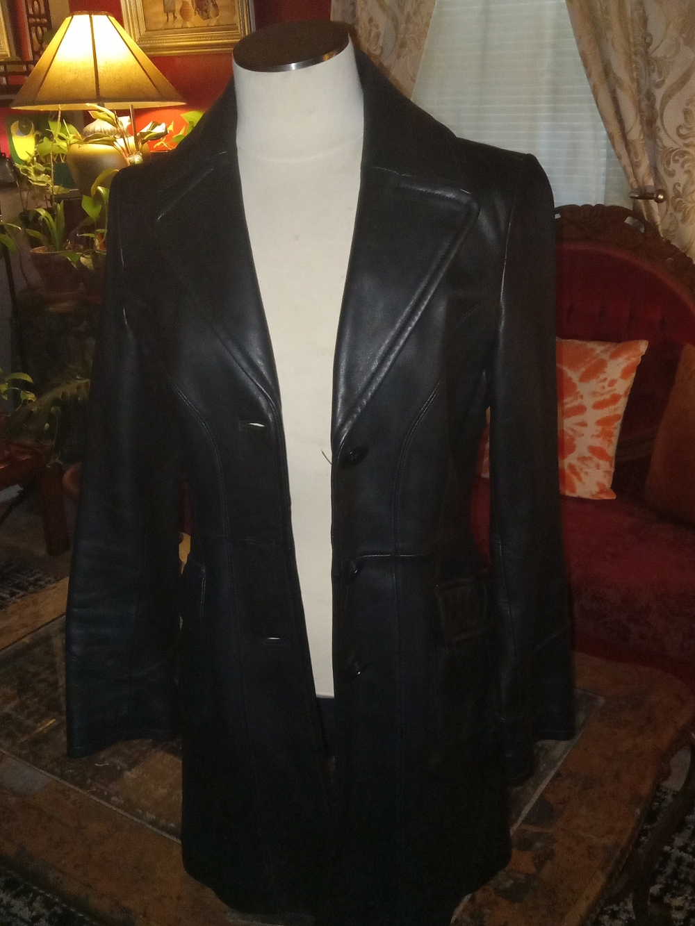Guess Black Leather Tailored Long Coat